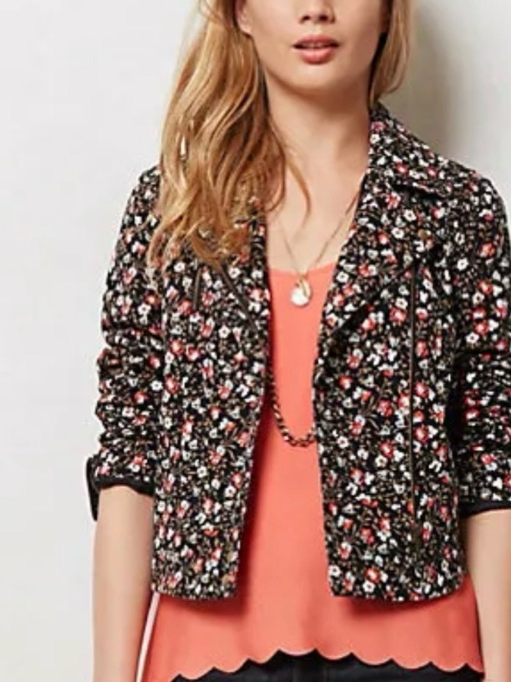 Hei Hei For Anthropologie Floral Print Cropped Tinsley Bomber Jacket US 6 M